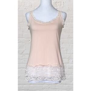 Vintage Y2K Sundance Pastel Peach Lace Trim Cami Tank Top Sz M Fairy Romantic